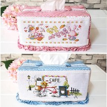 십자수패키지-퀼트주름사각티슈커버-십자수실포함, 퀼트주름티슈-핑크