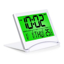 디지털 여행 알람 시계 LCD 홈 침실 접이식 알람 시계를위한 백라이트 캘린더 온도가있는 시계, 녹색