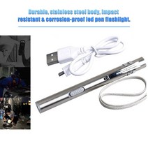 견고한 내구성 에너지 절약 핸디 휴대용 펜 모양의 USB 충전식 미니 손전등 밝은 LED 토치 스테인레스 스틸, 한개옵션0