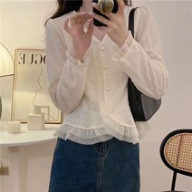 려 여기서 그대 스윗 레이스 패치워크 디자인감각 긴소매 셔츠 여성의류 가을 2022 브이넥 트렌드