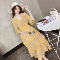 바캉스원피스 여성브이넥원피스 해변가 빅사이즈A11