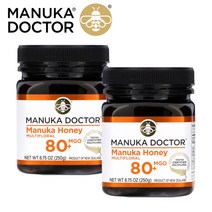 (1+1) 마누카닥터 뉴질랜드 마누카꿀 허니 멀티플로라 생꿀 Manuka Honey MGO80 메틸글리옥살 250g 2팩