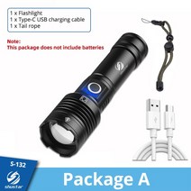 슈스타 XHP160 플래시 라이트 LED 랜턴 써치라이트 레이저후레쉬 휴대용 손전등 고성능 토치 랜턴 알루미늄합금 전술 방수 줌 사냥 조명 케이스포함, 패키지, xhp50 주도, 1개