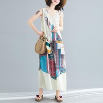 해외여행여름옷 동남아 점프수트 민소매 브이넥 에스닉 빅사이즈 오버핏 바지