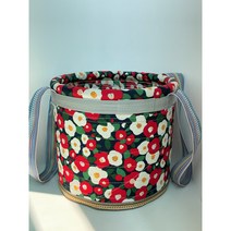 제주 동백꽃(블랙) 밀감바구니 감귤 과일 농작물수확 수납 피크닉가방, 중, 어깨끈