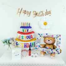 GAM 3단 케익 풍선과 곰돌이 풍선의 만남 포토액자 호일풍선까지 함께 하는 생일파티세트, 3단케익+곰돌이+포토액자 호일풍선 세트