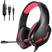 PYHO 7.1RGB 노이즈 캔슬링 마이크 3D게이밍 헤드셋J10, 블랙+레드