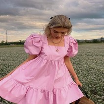 파티드레스 여성 오프 숄더 플레어 푹신한 슬리브 하이 웨스트 프릴 미니 드레스 보헤미안 스