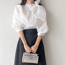대학교 졸업 학사모 증명 사진 촬영 노방 오간자 왕리본 블라우스