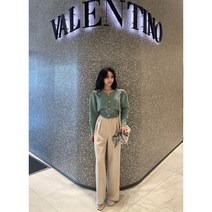 에스테나 여성 언발 랩스타일 주름 와이드 슬랙스 뒷밴딩 통 팬츠