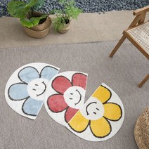 [천삼백케이] [코니페블 리빙] 스마일 플라워 세미 러그 (반원S), 블루