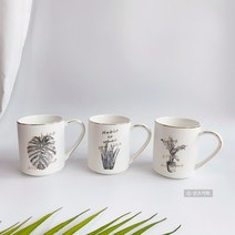 [보타니컬 골드라인 머그컵](3type) 무광 화이트 도자기 커피 머그잔 선물 홈 카페, grass (뾰족잎)