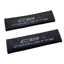Moossi 자수 C8 엠블럼 안전벨트 커버 어깨 패드 쿠션 쉐보레 콜벳 C8과 호환