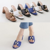 벨루치슈즈 여성 수제화 국내제작 천연소가죽 H 금장 5cm 통굽 미들힐 뮬샌들 슬리퍼
