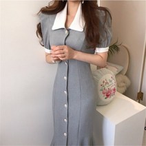L.HOUSESTORE세일/여름 진주 단추 퍼프 머메이드 슬림 여성 원피스 원피스하객룩 여성의류쇼핑몰 트위드원피스