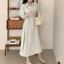깅엄 체크 반팔 원피스