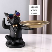 프랑스 불독 홈 인테리어 2 개 동상 스토리지 그릇 테이블 장식품 동물 입상 방 장식 조각 디자인 동상 선물, Black