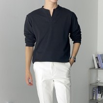 [4컬러] 남자 멘도자 스판 브이 헨리넥 긴팔티