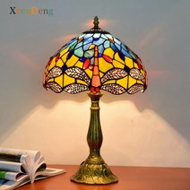북유럽 빈티지 티파니 테이블램프 지중해 바로크 스테인드 글라스 LED 책상 조명 기구 침실 침대 옆 스탠드 클래식, S