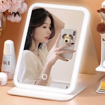 원형 LED화장대거울 탁상용 메이크업 거울 C타입 충전식, 블랙 거울 3색조명 충전식 S