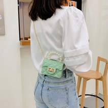 작고 귀여운 체인 여성 보조 럭셔리 손가방 파우치백 레이디백 블랙/핑크/베이지/민트