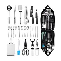 오돌랜드 27pcs 캠핑 필수품 야외 쿡웨어 배낭 요리 세트 휴대용 액세서리와 오버랜드 주방 여행을 위한 경량 메스 키트