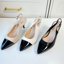 스틸레토 에나멜 토 투톤 배색 슬링백 힐 8cm