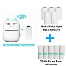HD 미니 휴대용 무선 감열식 프린터 블루투스 귀여운 고양이 57mm 사진 라벨 포켓 DIY 사용 iOS/안드로이드용 인쇄, C9 Blue with 10Rolls, CHINA