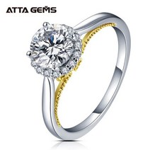 ATTAGEMS-18K 옐로우 골드 도금 1.0Ct 6.5MM VVS1 라운드 컬러 모이사나이트 솔리테어 여성용 약혼 반지 파인 쥬얼리