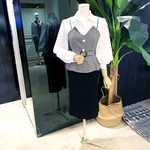 파르베 체크뷔스티에 벨티드블라우스(F22A45826)