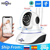Hiseeu-IP 카메라 3mp 5mp IP 와이파이 무선 스마트 홈 보안 감시 양방향 오디오 베이비 펫 모니터 비디오 녹화, 3MP 32G Card, 3.6mm, 스페인