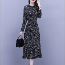 Makone 상표등록 Makone 상표등록 가을 봄 여성 우아한 롱 쉬폰 원피스 중년 긴팔 엄마 선물 빅사이즈 40대 50대 60대 정장 오피스