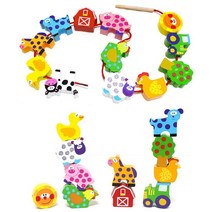 돌아기장난감추천 원목동물블록 농장끈꿰기 줄끼우기 실꿰기놀이 원목교구 실꿰기