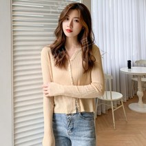 여성 슬림핏 단색가디건 여름 루즈핏 긴팔니트가디건 꾸안꾸 데이트룩 봄자켓