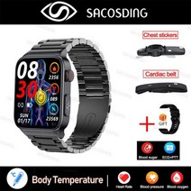호환 무채혈 혈당측정기 2022 새로운 혈당 스마트 워치 심전도 모니터 혈압 체온 Smartwatch IP68 방수 피트니스 트래커 스마트시계, 09 Steel Black A set