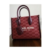 마이클코어스 Michael Kors 미렐라 스몰 멀베리 캔버스 탑 지퍼 쇼퍼 토트 크로스바디 백 레더 사첼