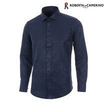 로베르타디까메리노 남성용 TC 솔리드 슬림핏 네이비 긴소매 셔츠 RM3-355-9