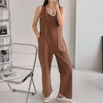 데일리 린넨 민소매 와이드 점프수트