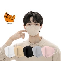 숨그림 50매 대형 중형 소형 무직타이거 KF94 새부리형 2D 마스크, 화이트_소형_50매