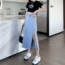 여성 실리 데님 옆트임 롱 스커트