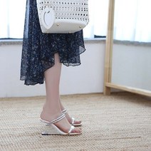 투명굽 웨지힐 끈 굽높은 슬리퍼 8cm 굽 스트랩 웨지힐 통굽뮬 샌들