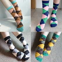 국산 체크 패션 아가일 패턴 삭스 중목 양말 학생 캐주얼 양말