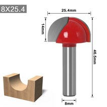 밀링공구 68mm 섕크 볼 노즈 엔드 밀 우드 라우터 비트 세트 라운드 코브 cnc 밀링 커터 반경 코어 박스 솔리드 카바이드 목공 도구, 8X25.4mm