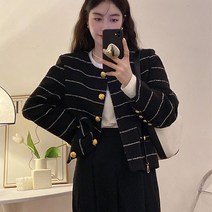 라운드넥 금색단추 고급스러운 럭셔리 여성 트위드자켓 패션 스프라이트 크롭재킷 가디건