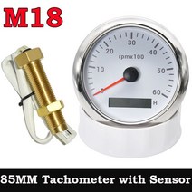 타코메타 회전계 범용 타코미터 85mm 자동차 보트 Tacho M16 M18 센서 마린 Hourmeter 0-6000 RPM 12V/24V, 05 WS GaugeXM16 Sensor