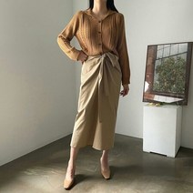 면 랩스커트 일자 무지 매듭 롱치마 차콜 베이지 카키