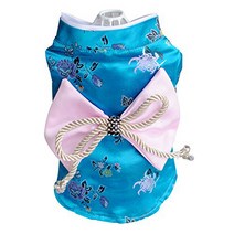 Creation Core Adorable Brocade Pet Kimono Dress Japanese Style Pet Dress Floral Bowknot Pet Costume, 1, Lake Blue