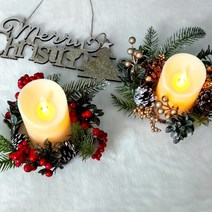 [더라임코리아] LED 캔들 베리 미니 리스 세트 소형 크리스마스 장식, 색상:레드