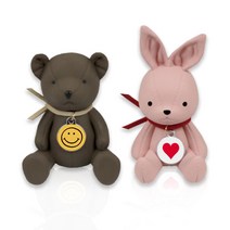 가죽곰 가죽토끼 차량용 석고방향제 1+1 디퓨저 2개, 프렌치라벤더, 가죽곰 브라운+가죽토끼 핑크