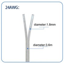 282624222018awg 2 코어 구리 전기 와이어 투명 병렬 케이블 dc 전원 1a 2a 3a 5a led 라이트 스트립 2468, 24awg, 1m